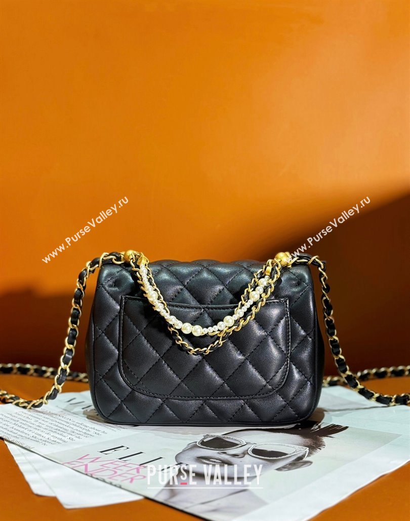 Chanel Shiny Lambskin Mini Flap Bag with Chain and Pearls AS4385 Black 2024 (yezi-240311022)