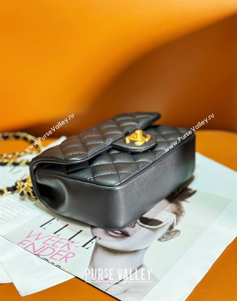 Chanel Shiny Lambskin Mini Flap Bag with Chain and Pearls AS4385 Black 2024 (yezi-240311022)