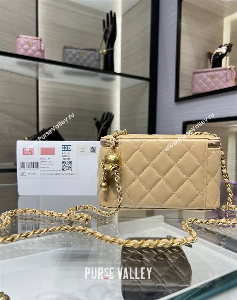 Chanel Lambskin Clutch with Chain and Gold-Tone Ball AP2303 Beige 2024 (yezi-240311003)