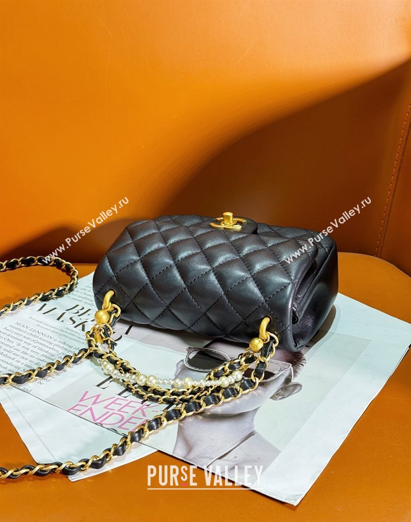 Chanel Shiny Lambskin Mini Flap Bag with Chain and Pearls AS4385 Black 2024 (yezi-240311022)