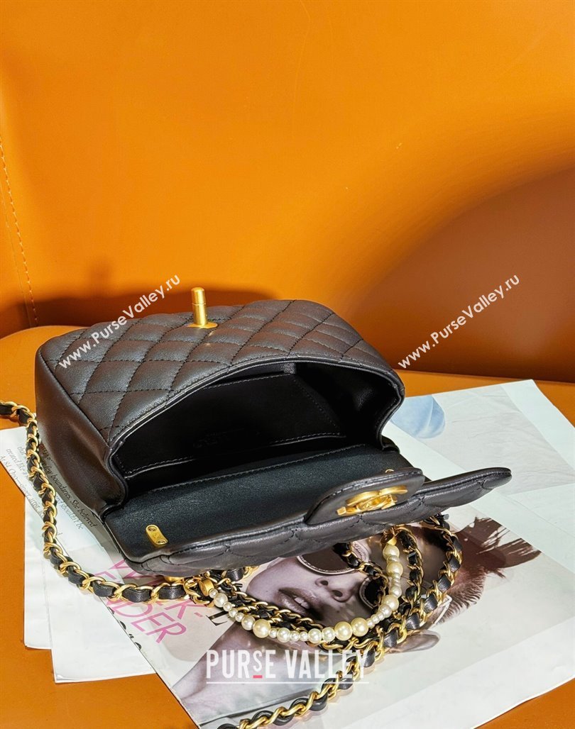 Chanel Shiny Lambskin Mini Flap Bag with Chain and Pearls AS4385 Black 2024 (yezi-240311022)