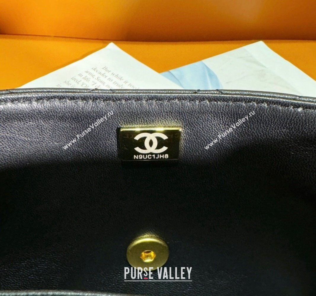 Chanel Shiny Lambskin Mini Flap Bag with Chain and Pearls AS4385 Black 2024 (yezi-240311022)