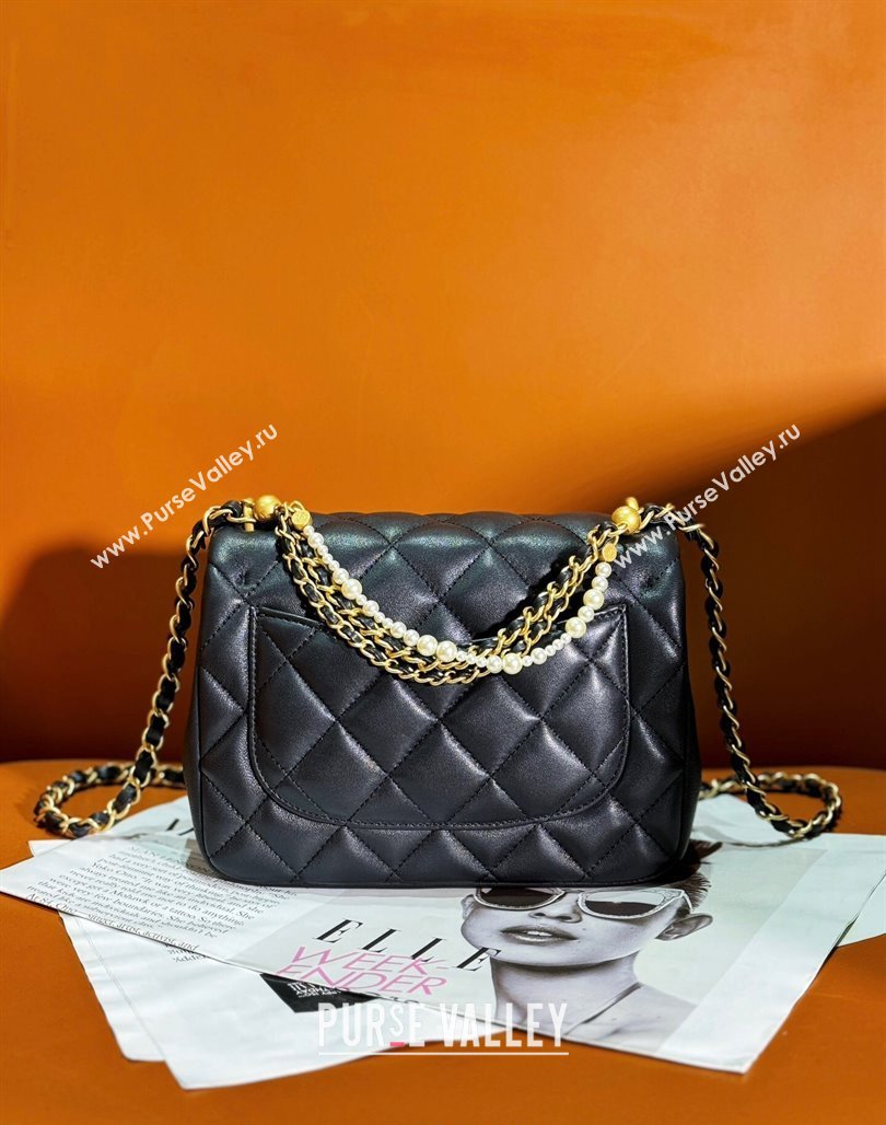 Chanel Shiny Lambskin Small Flap Bag with Chain and Pearls AS4384 Black 2024 (yezi-240311024)