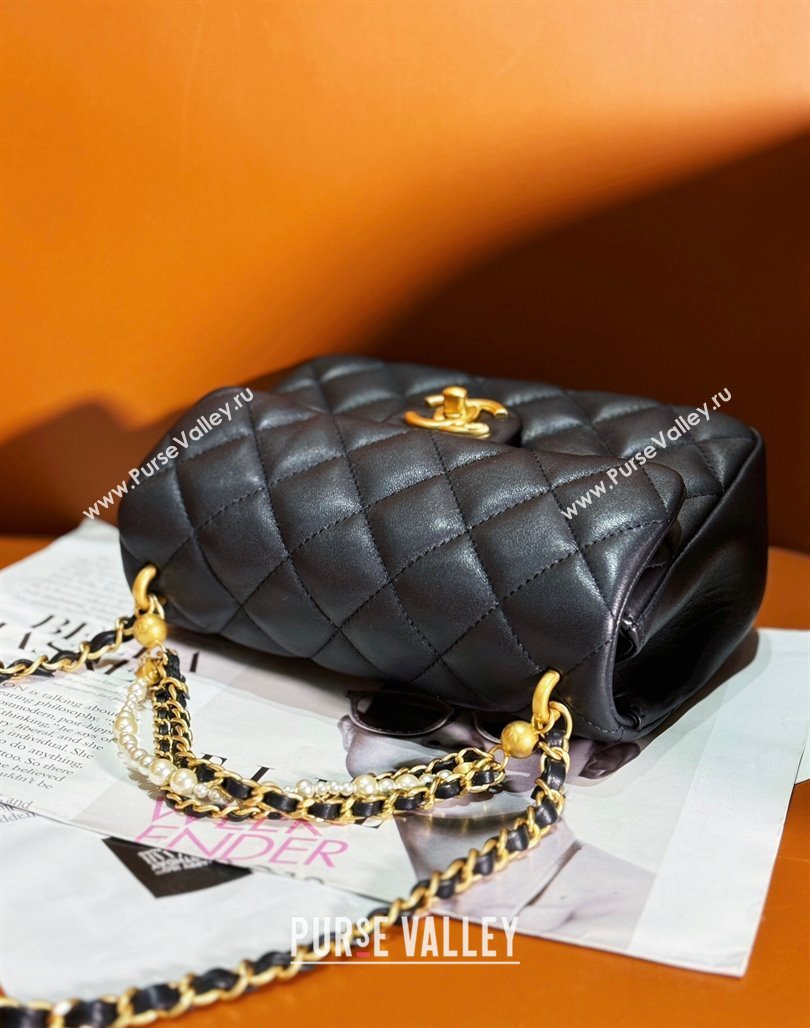 Chanel Shiny Lambskin Small Flap Bag with Chain and Pearls AS4384 Black 2024 (yezi-240311024)