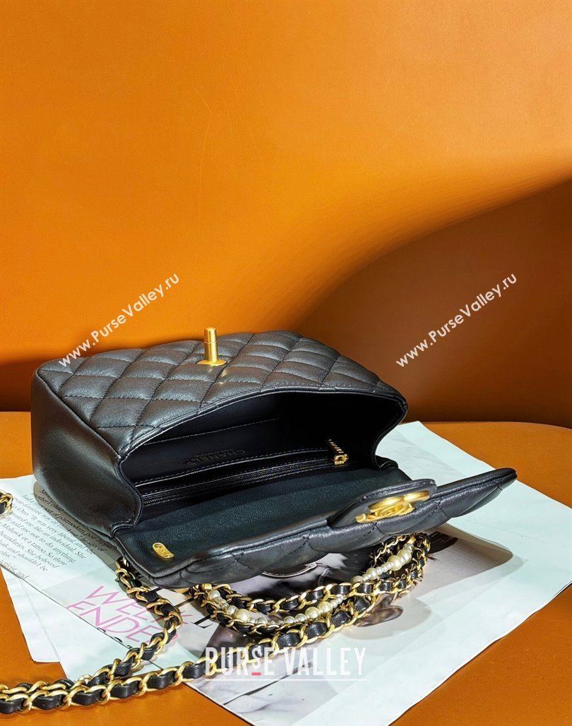 Chanel Shiny Lambskin Small Flap Bag with Chain and Pearls AS4384 Black 2024 (yezi-240311024)