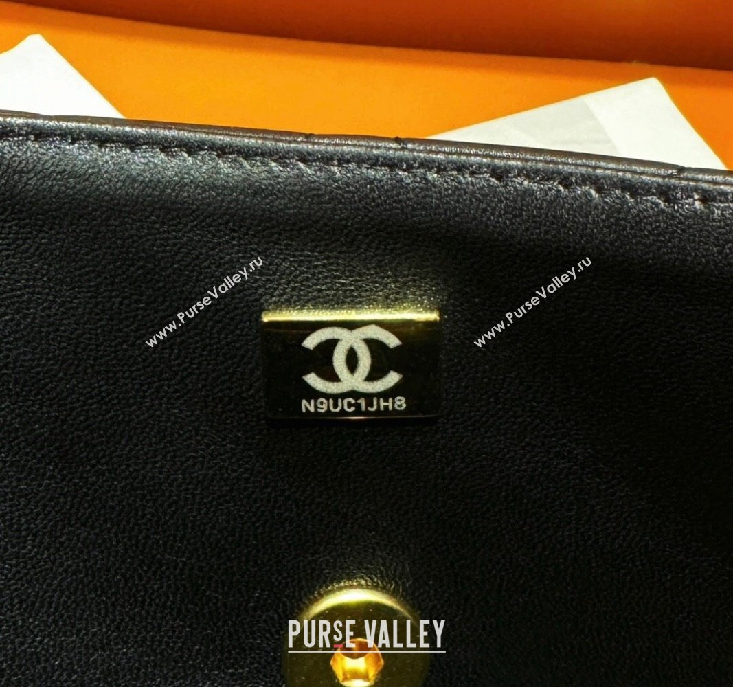 Chanel Shiny Lambskin Small Flap Bag with Chain and Pearls AS4384 Black 2024 (yezi-240311024)