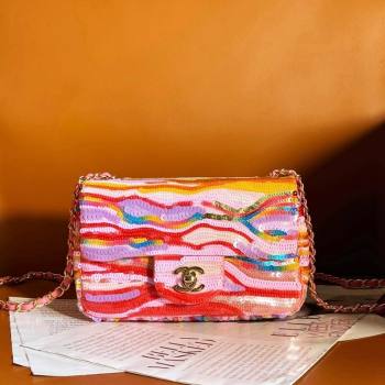 Chanel Sequins Mini Flap Bag A69900 Yellow/Purple/Pink 2024 (yezi-240311026)