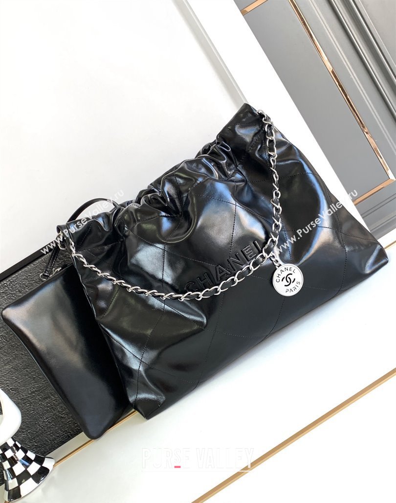 Chanel Shiny Calfskin 22 East West Shopping Bag AS4486 Black2/Silver 2024 (yezi-240311029)