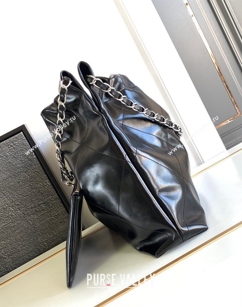 Chanel Shiny Calfskin 22 East West Shopping Bag AS4486 Black2/Silver 2024 (yezi-240311029)