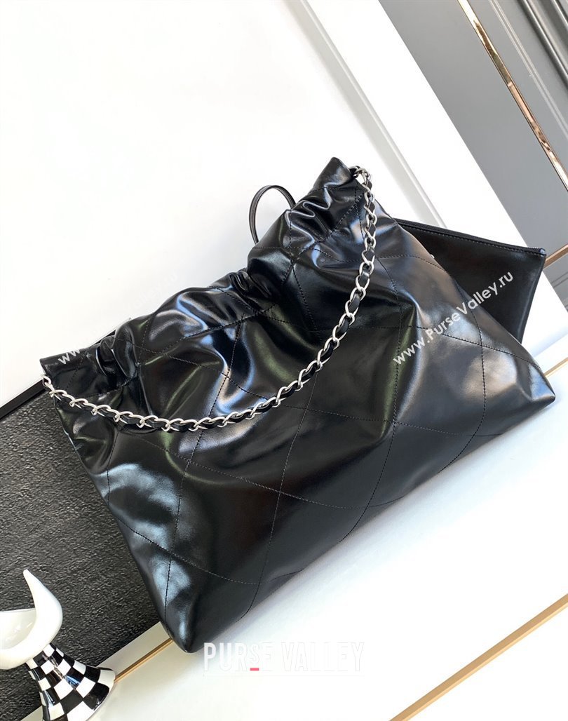 Chanel Shiny Calfskin 22 East West Shopping Bag AS4486 Black2/Silver 2024 (yezi-240311029)