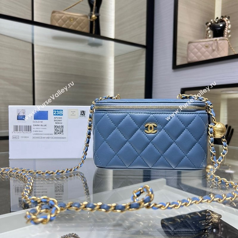 Chanel Lambskin Clutch with Chain and Gold-Tone Ball AP2303 Blue 2024 (yezi-240311004)