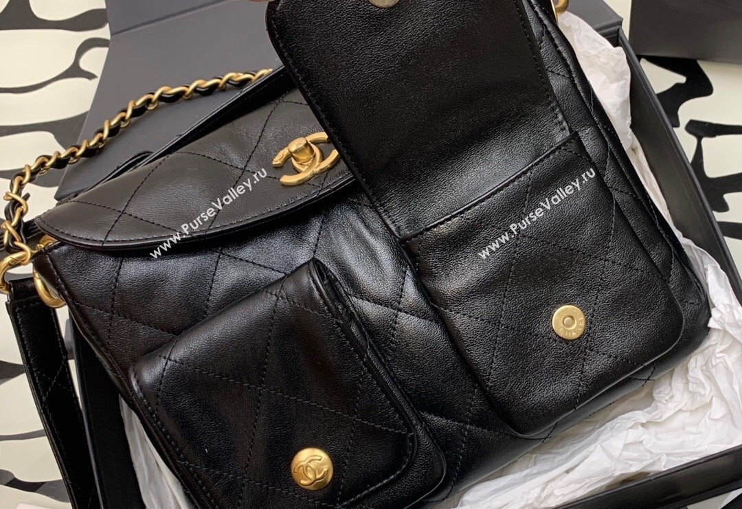 Chanel Quilted Lambskin Large Hobo Bag Black 2024 99335 (yezi-240311001)