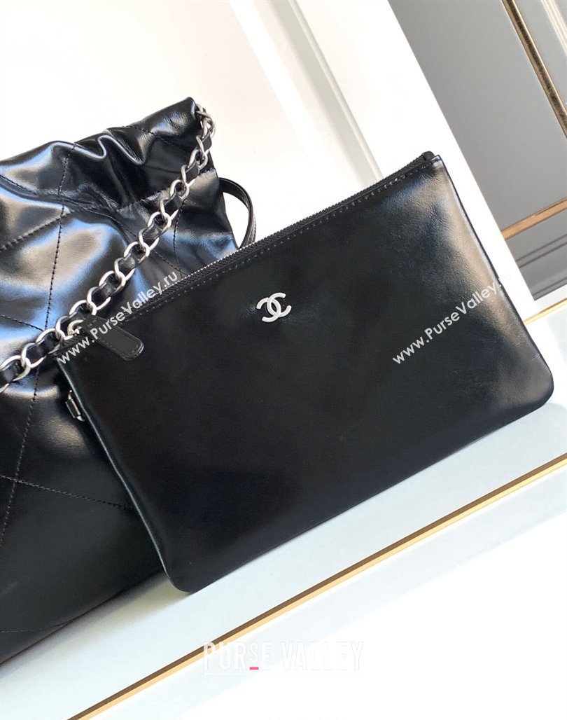 Chanel Shiny Calfskin 22 East West Shopping Bag AS4486 Black2/Silver 2024 (yezi-240311029)