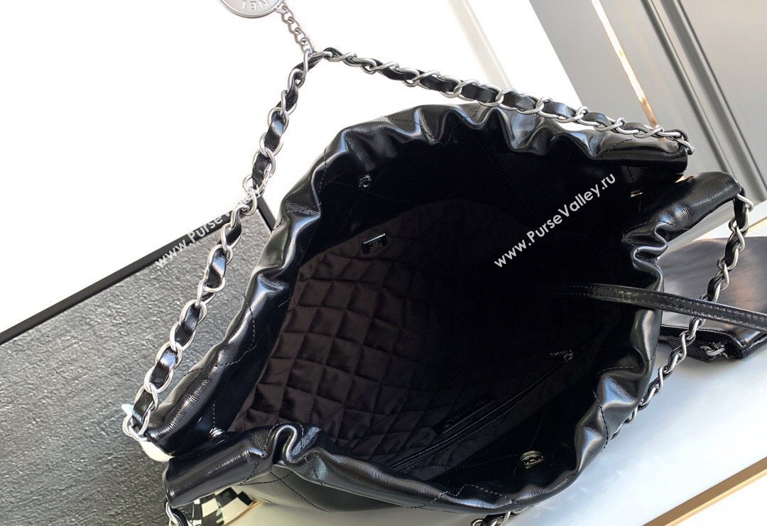 Chanel Shiny Calfskin 22 East West Shopping Bag AS4486 Black2/Silver 2024 (yezi-240311029)