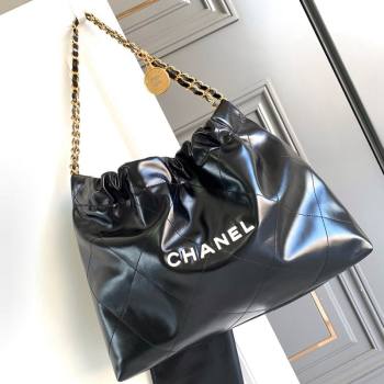 Chanel Shiny Calfskin 22 East West Shopping Bag AS4486 Black/Gold/White 2024 (yezi-240311030)