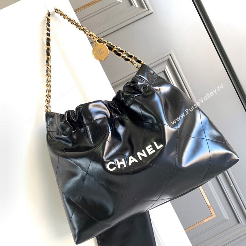 Chanel Shiny Calfskin 22 East West Shopping Bag AS4486 Black/Gold/White 2024 (yezi-240311030)