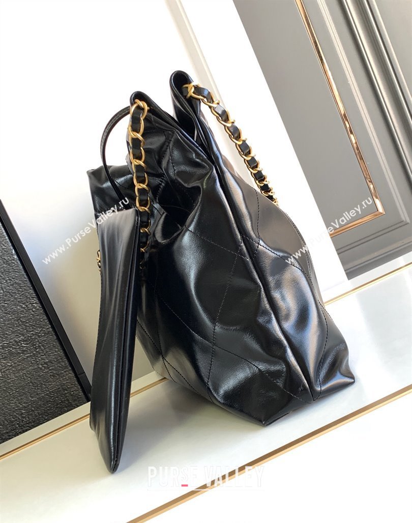 Chanel Shiny Calfskin 22 East West Shopping Bag AS4486 Black/Gold/White 2024 (yezi-240311030)