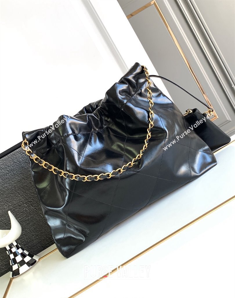 Chanel Shiny Calfskin 22 East West Shopping Bag AS4486 Black/Gold/White 2024 (yezi-240311030)