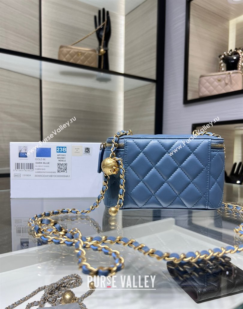 Chanel Lambskin Clutch with Chain and Gold-Tone Ball AP2303 Blue 2024 (yezi-240311004)