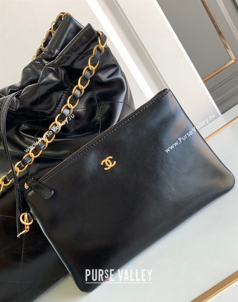 Chanel Shiny Calfskin 22 East West Shopping Bag AS4486 Black/Gold/White 2024 (yezi-240311030)