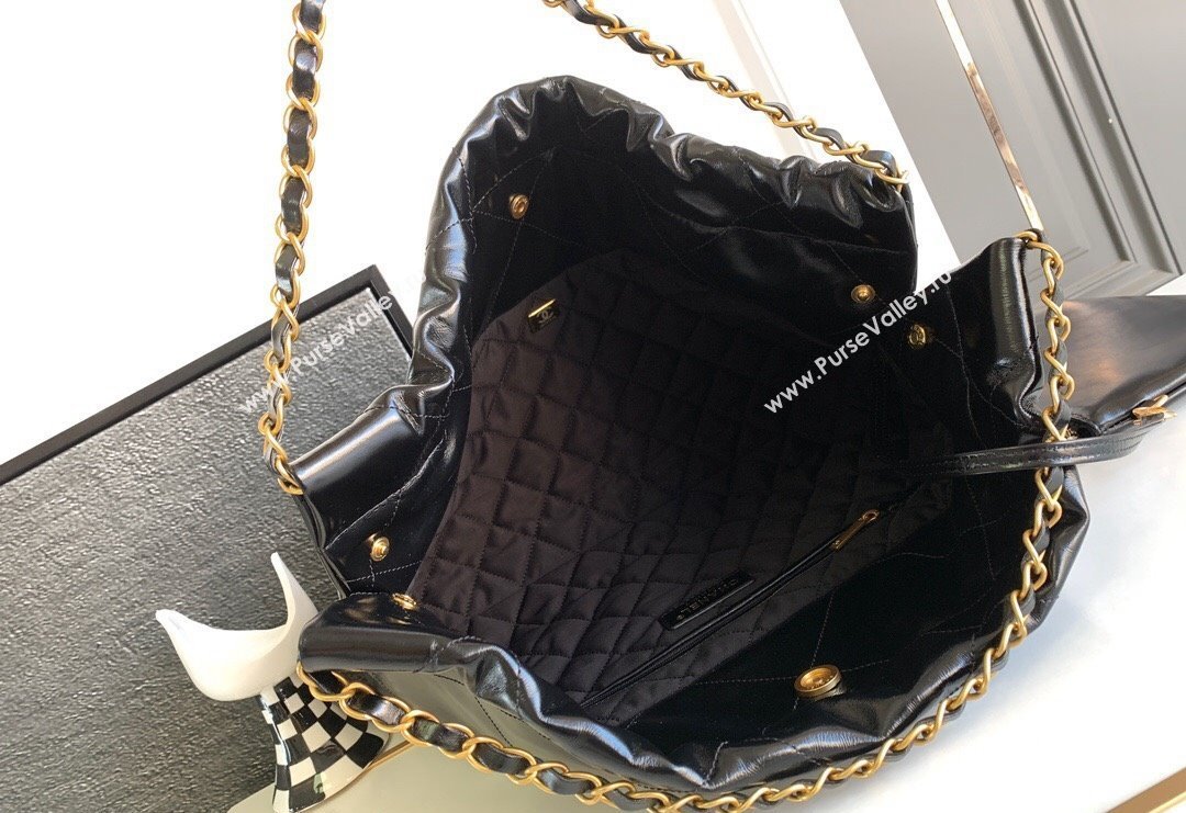 Chanel Shiny Calfskin 22 East West Shopping Bag AS4486 Black/Gold/White 2024 (yezi-240311030)