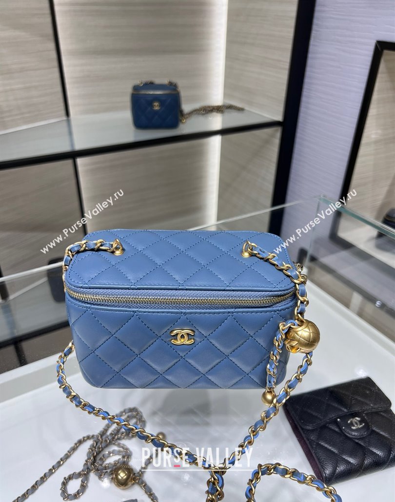 Chanel Lambskin Clutch with Chain and Gold-Tone Ball AP2303 Blue 2024 (yezi-240311004)
