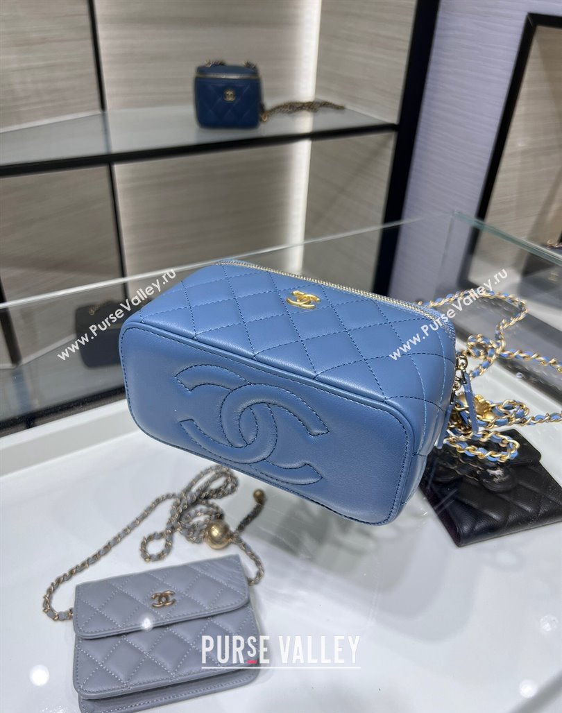 Chanel Lambskin Clutch with Chain and Gold-Tone Ball AP2303 Blue 2024 (yezi-240311004)