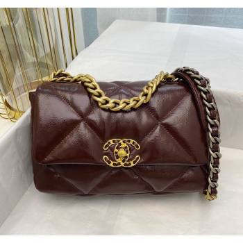 Chanel 19 Shiny Crinkle Calfskin Small Flap Bag AS1160 Burgundy 2024 (sm-240311043)