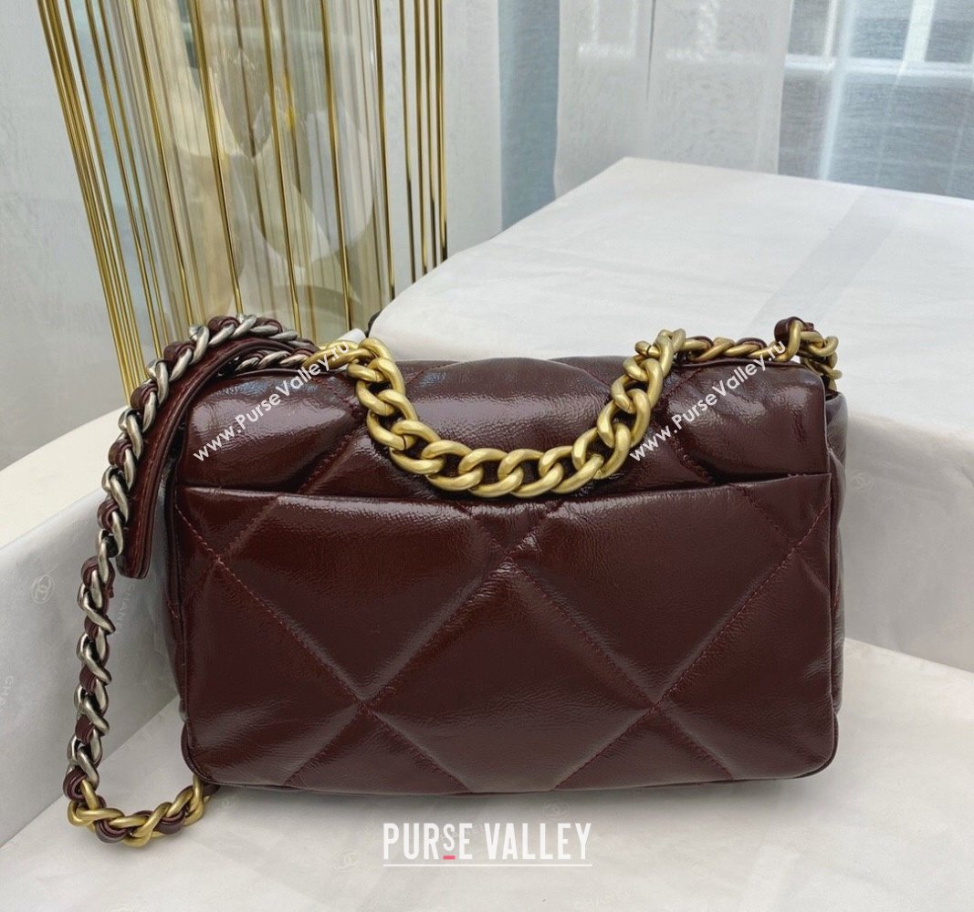 Chanel 19 Shiny Crinkle Calfskin Small Flap Bag AS1160 Burgundy 2024 (sm-240311043)