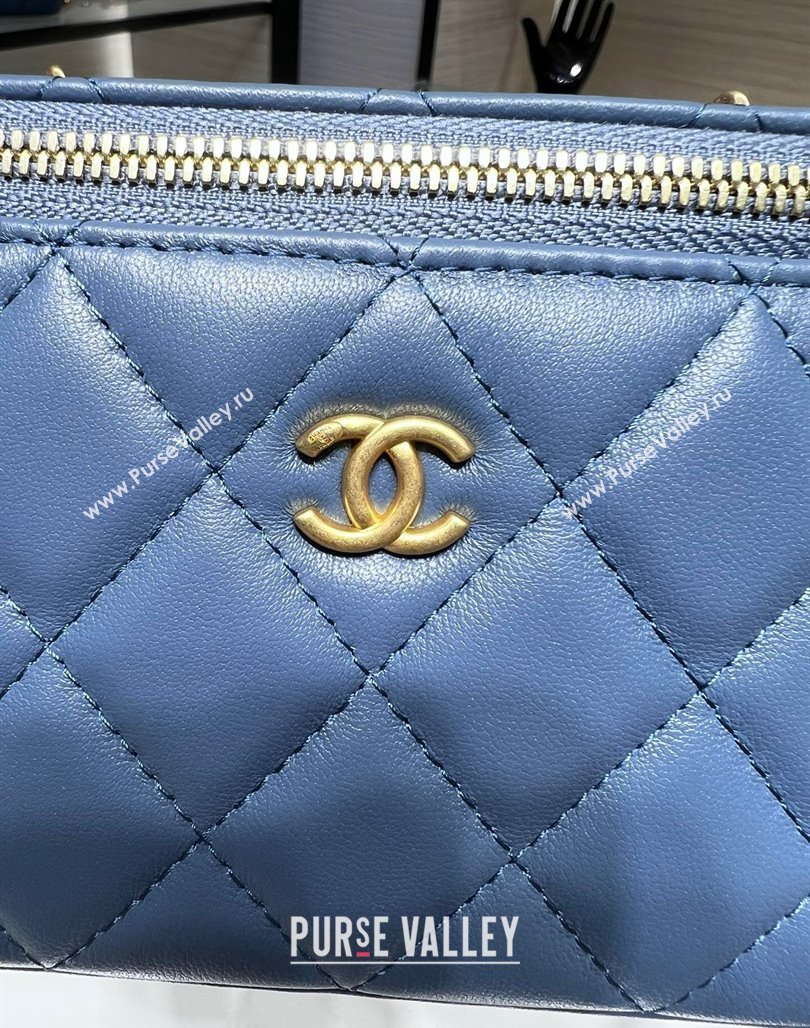 Chanel Lambskin Clutch with Chain and Gold-Tone Ball AP2303 Blue 2024 (yezi-240311004)