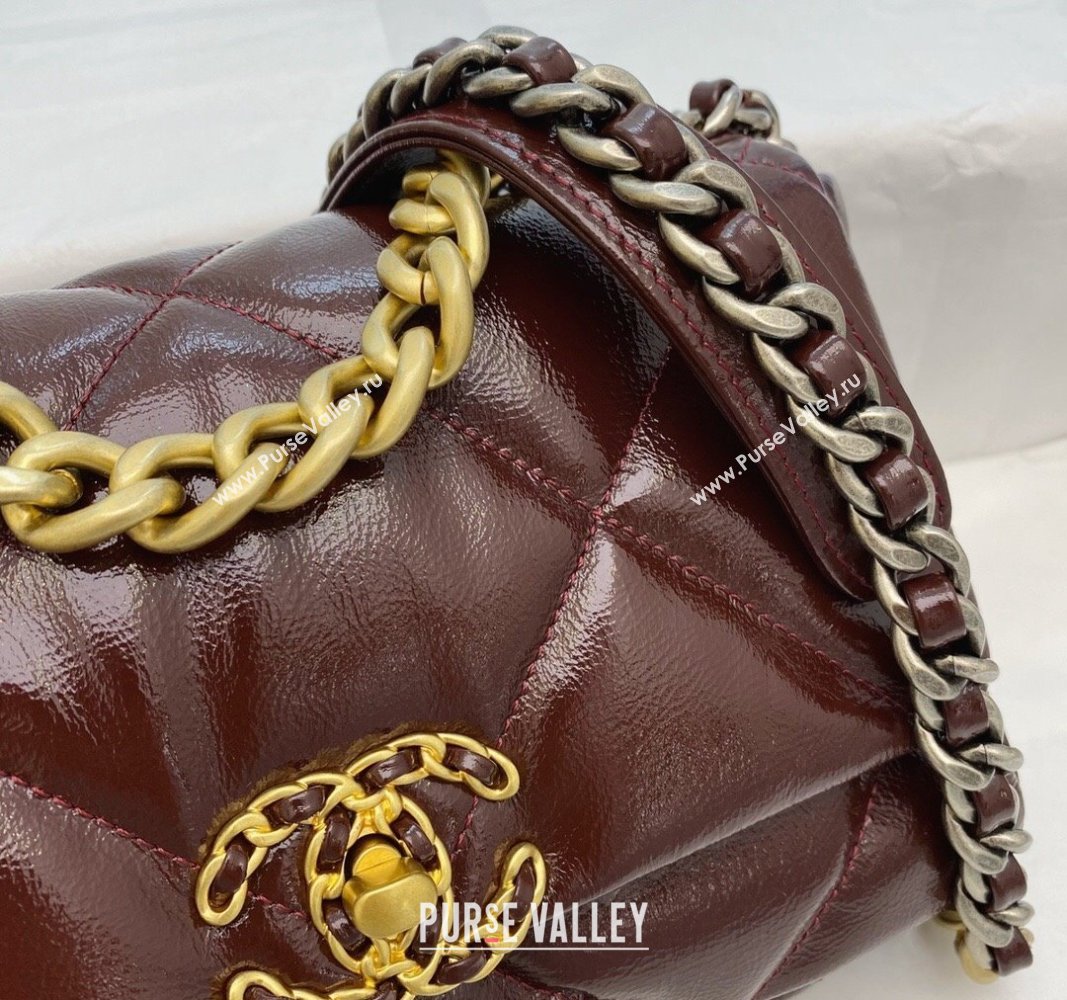 Chanel 19 Shiny Crinkle Calfskin Small Flap Bag AS1160 Burgundy 2024 (sm-240311043)