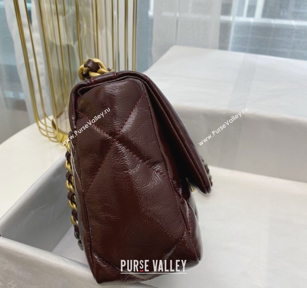 Chanel 19 Shiny Crinkle Calfskin Small Flap Bag AS1160 Burgundy 2024 (sm-240311043)