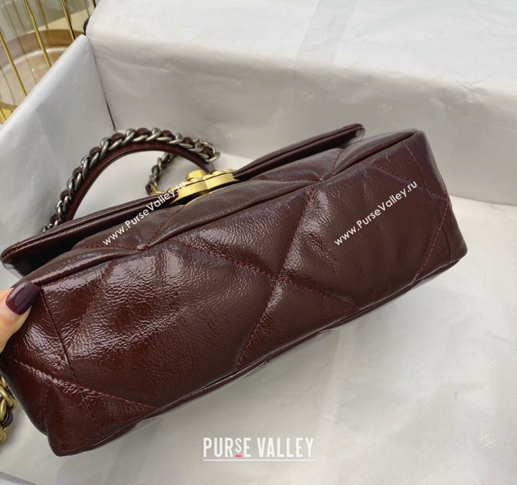 Chanel 19 Shiny Crinkle Calfskin Small Flap Bag AS1160 Burgundy 2024 (sm-240311043)
