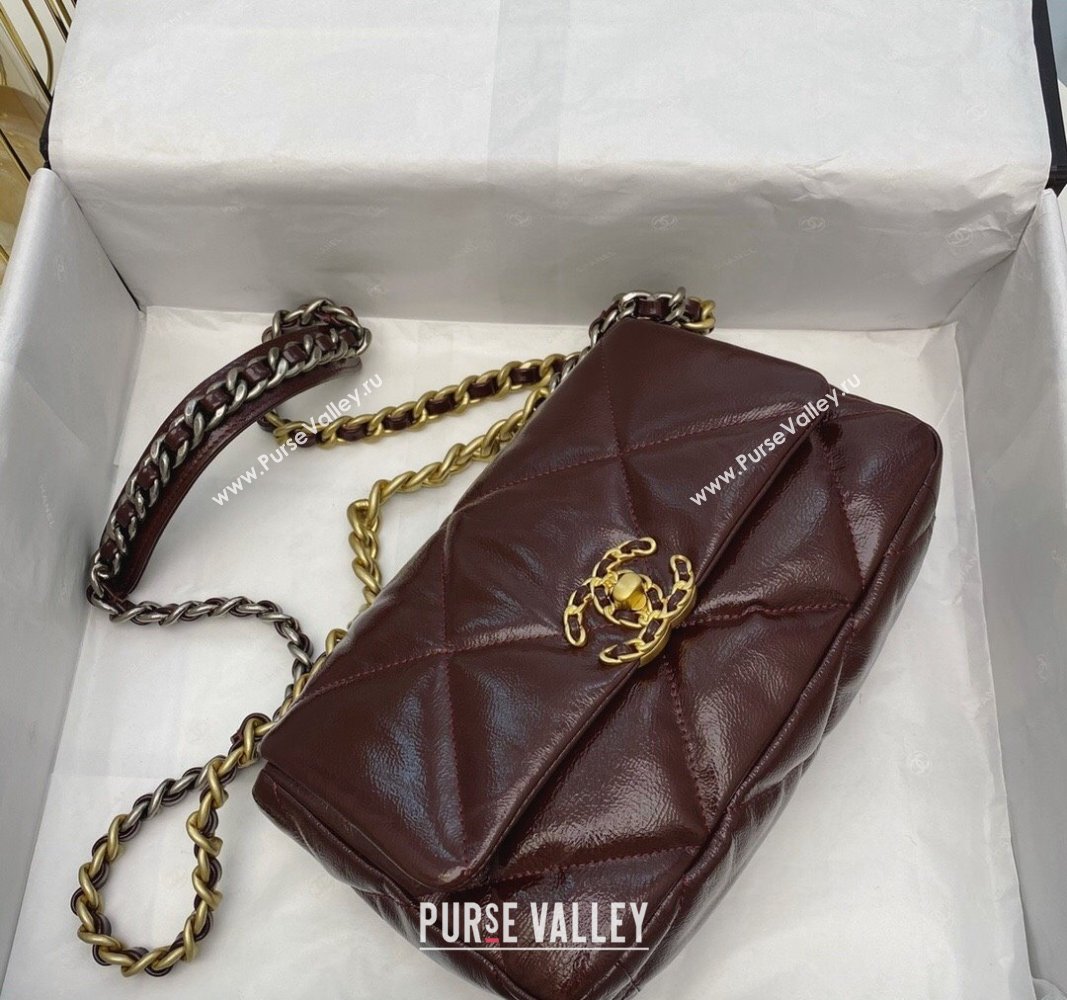 Chanel 19 Shiny Crinkle Calfskin Small Flap Bag AS1160 Burgundy 2024 (sm-240311043)