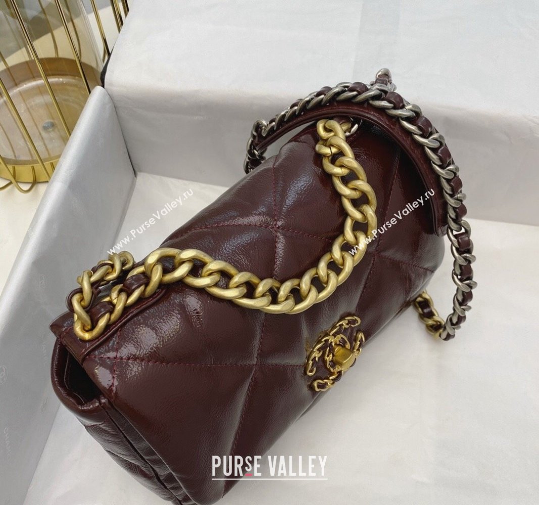 Chanel 19 Shiny Crinkle Calfskin Small Flap Bag AS1160 Burgundy 2024 (sm-240311043)