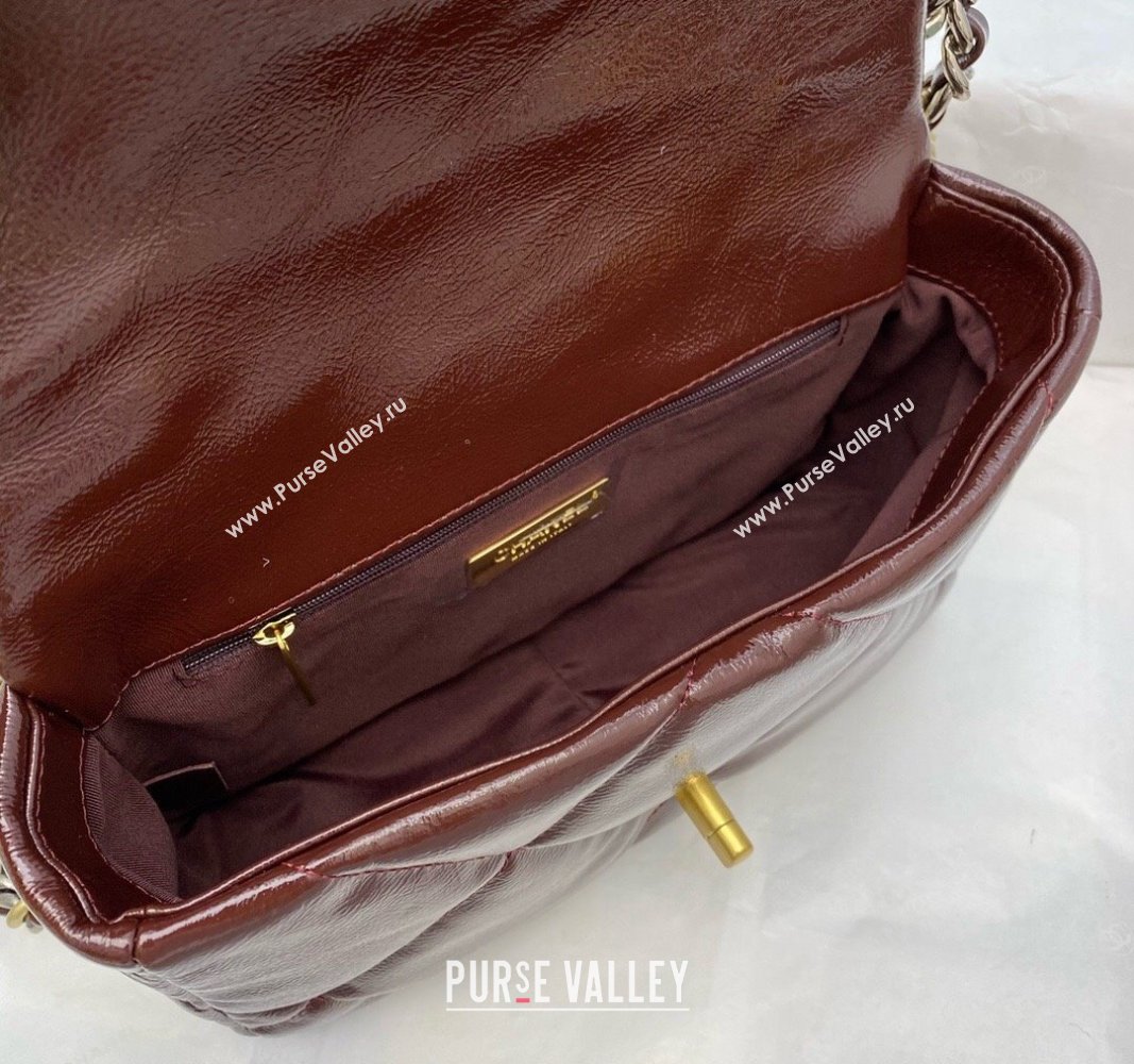 Chanel 19 Shiny Crinkle Calfskin Small Flap Bag AS1160 Burgundy 2024 (sm-240311043)