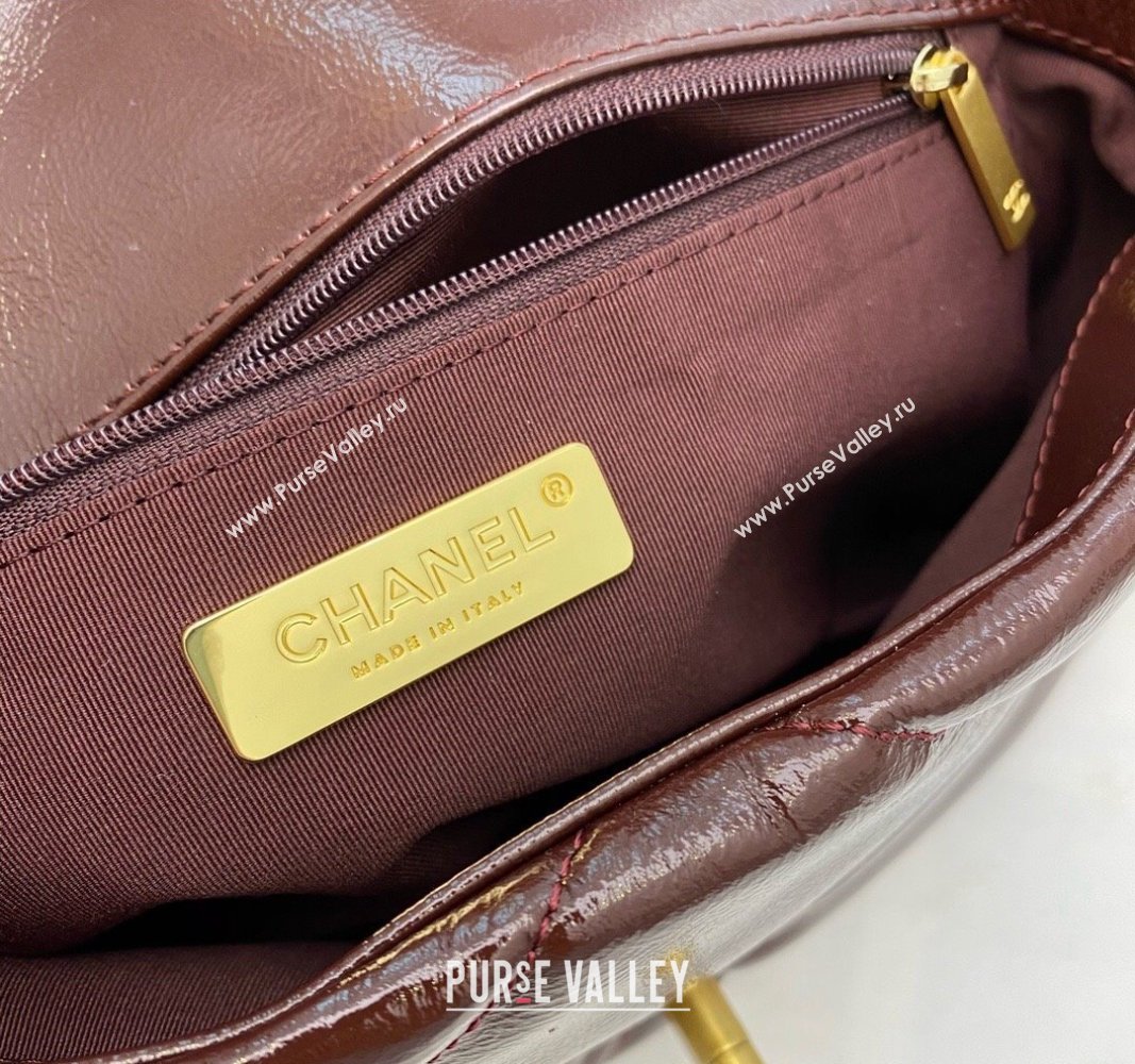 Chanel 19 Shiny Crinkle Calfskin Small Flap Bag AS1160 Burgundy 2024 (sm-240311043)