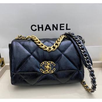 Chanel 19 Shiny Crinkle Calfskin Small Flap Bag AS1160 Blue 2024 (sm-240311050)