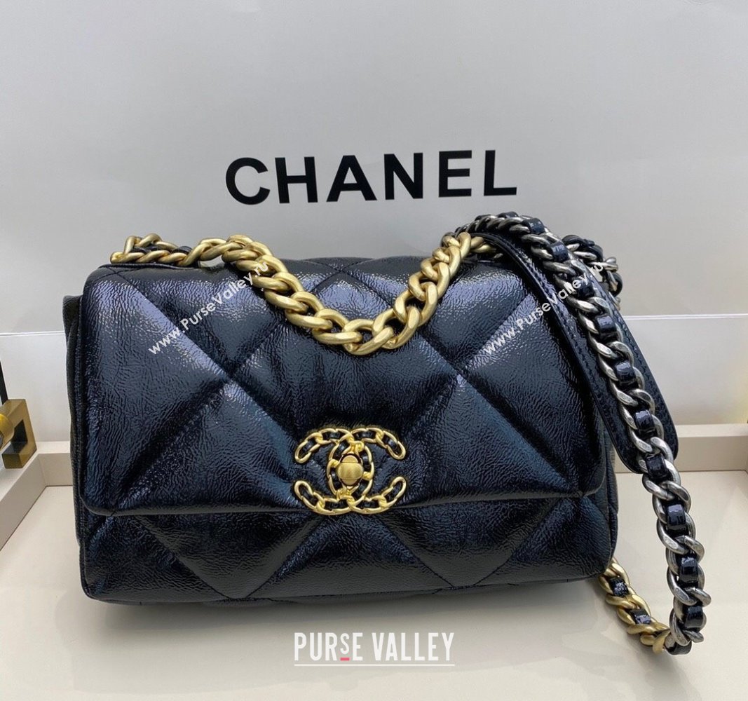 Chanel 19 Shiny Crinkle Calfskin Small Flap Bag AS1160 Blue 2024 (sm-240311050)