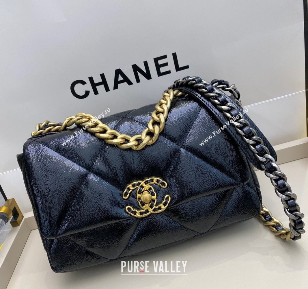 Chanel 19 Shiny Crinkle Calfskin Small Flap Bag AS1160 Blue 2024 (sm-240311050)