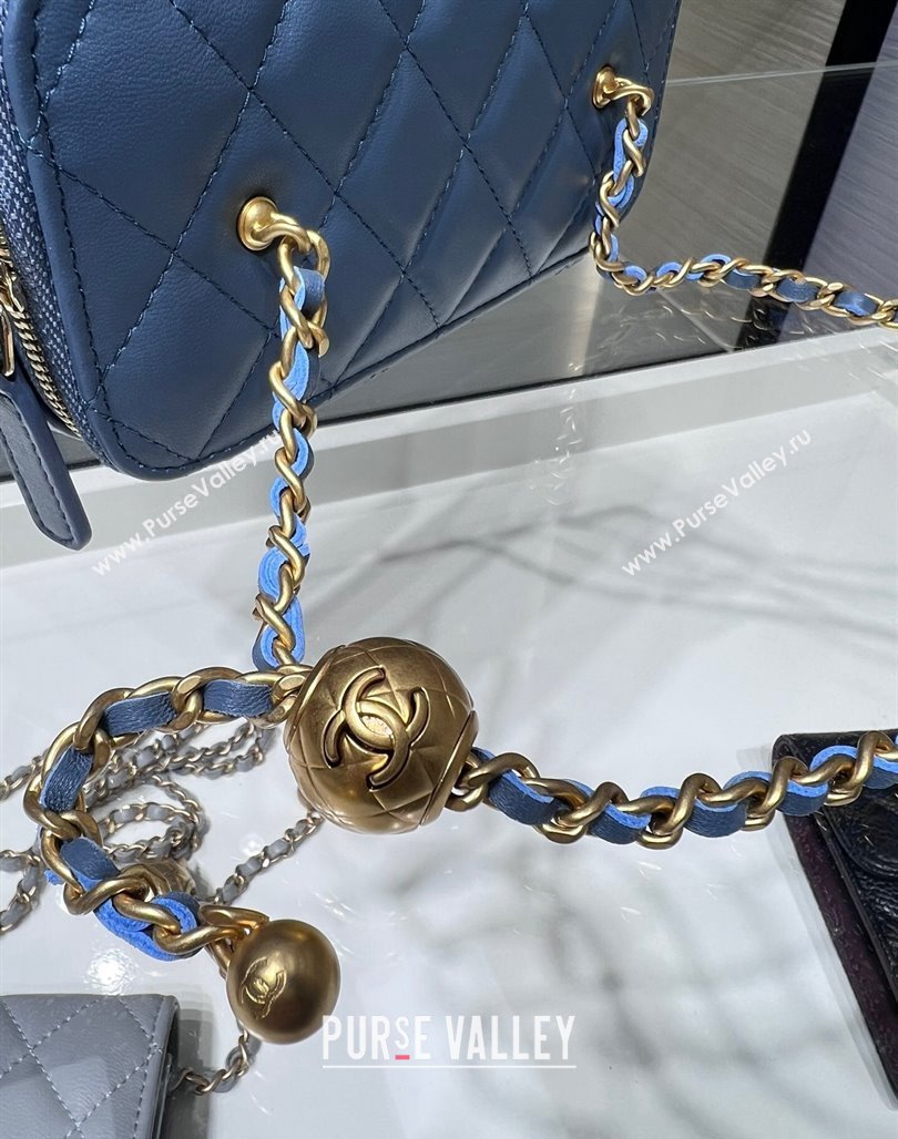 Chanel Lambskin Clutch with Chain and Gold-Tone Ball AP2303 Blue 2024 (yezi-240311004)