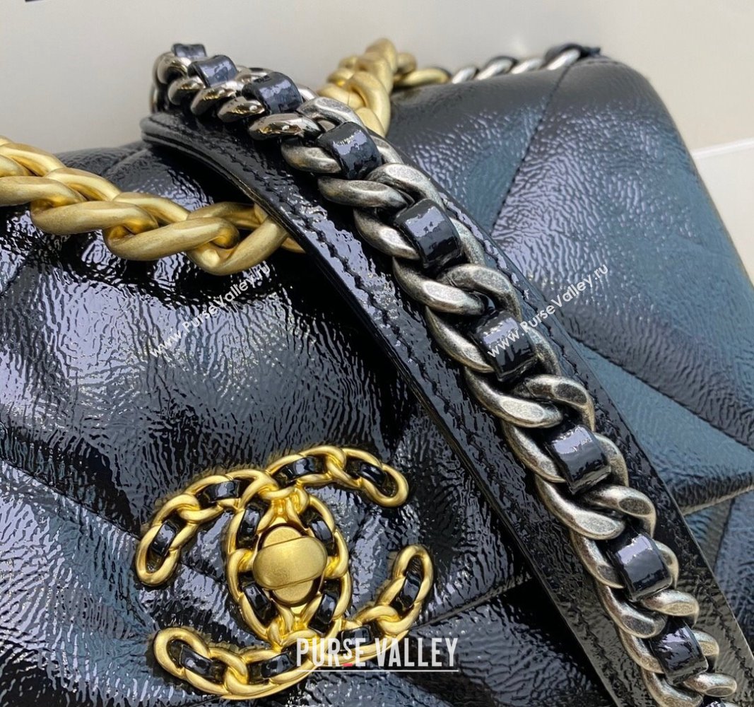 Chanel 19 Shiny Crinkle Calfskin Small Flap Bag AS1160 Blue 2024 (sm-240311050)