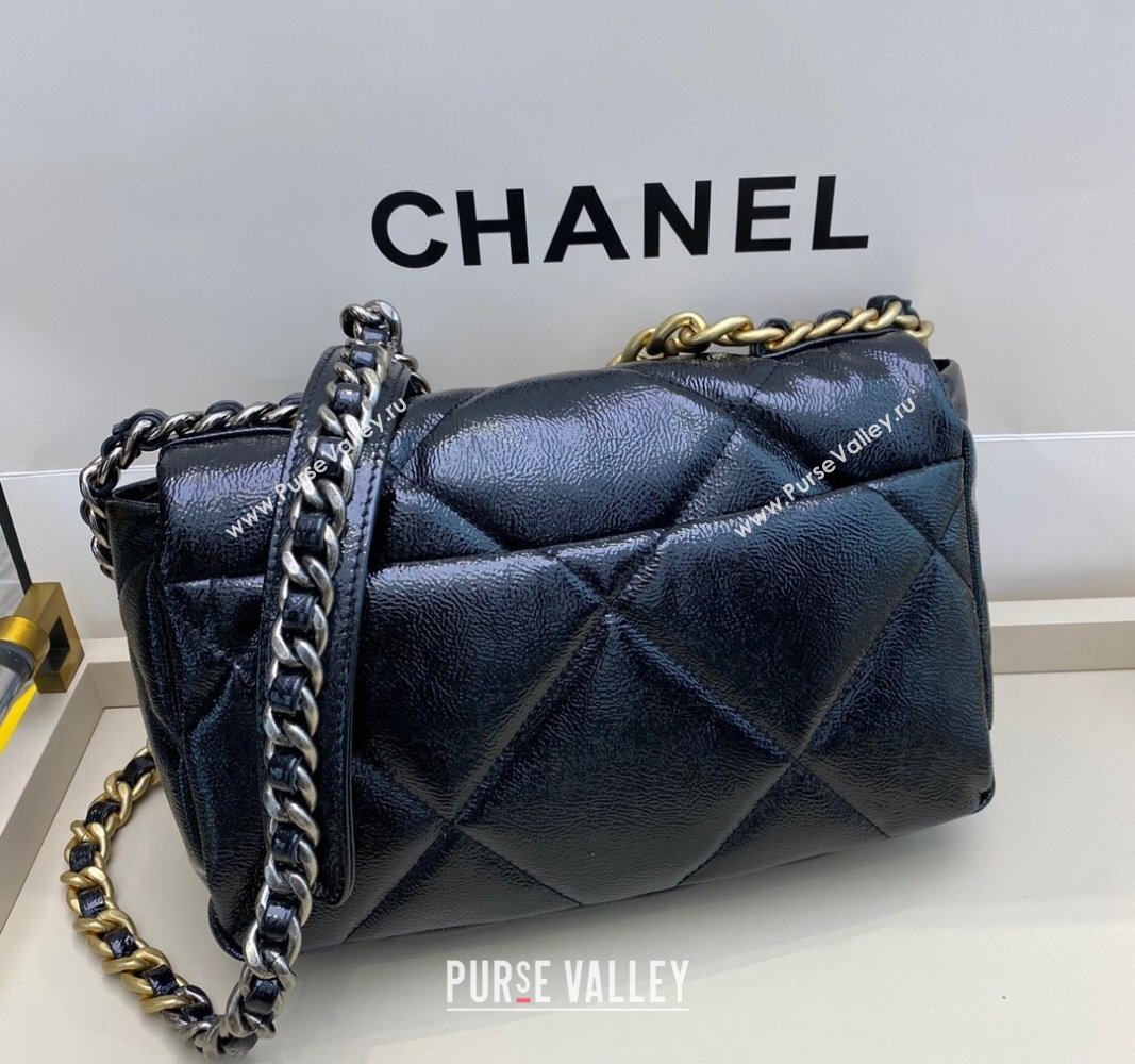 Chanel 19 Shiny Crinkle Calfskin Small Flap Bag AS1160 Blue 2024 (sm-240311050)