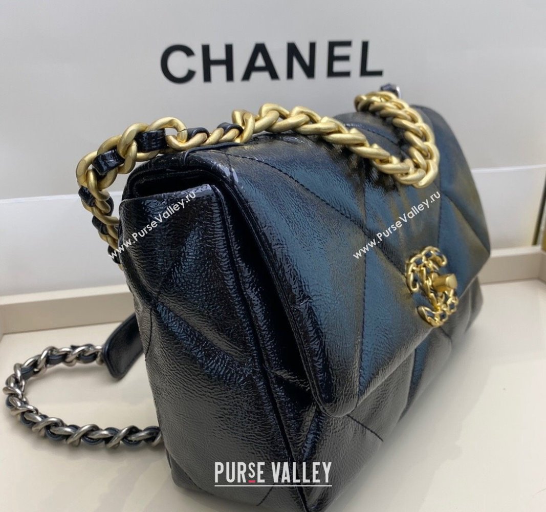 Chanel 19 Shiny Crinkle Calfskin Small Flap Bag AS1160 Blue 2024 (sm-240311050)