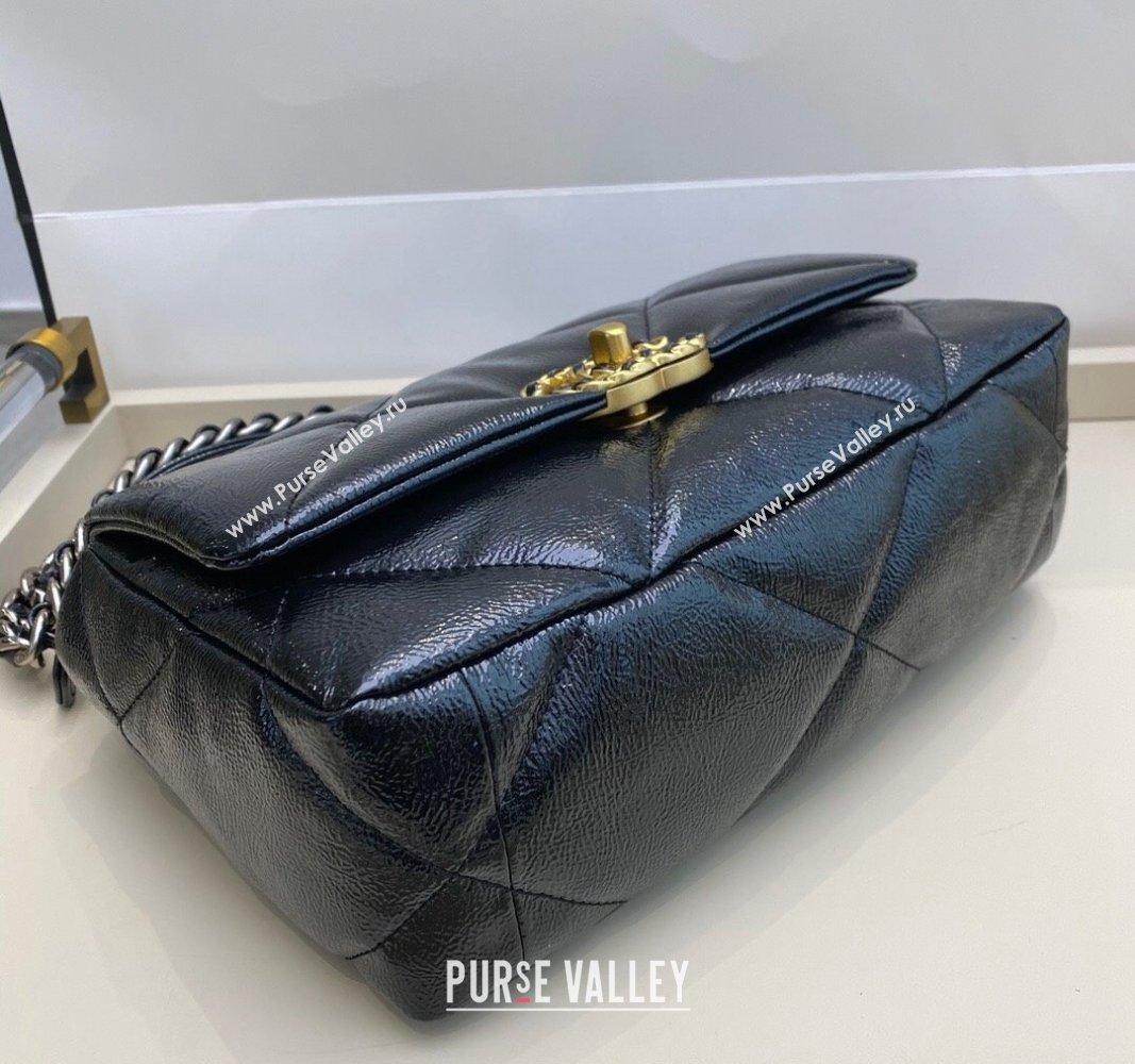 Chanel 19 Shiny Crinkle Calfskin Small Flap Bag AS1160 Blue 2024 (sm-240311050)