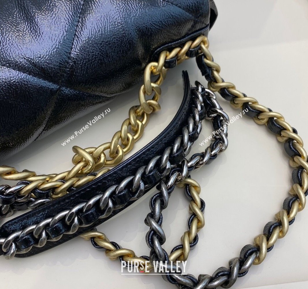 Chanel 19 Shiny Crinkle Calfskin Small Flap Bag AS1160 Blue 2024 (sm-240311050)