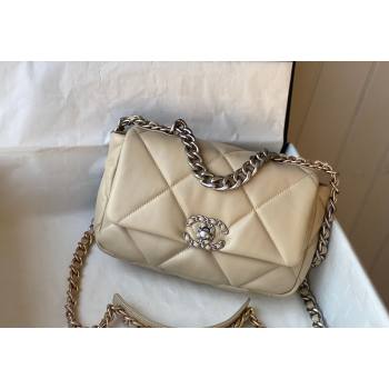 Chanel 19 Shiny Lambskin Small Flap Bag AS1160 Beige/Silver 2024 (sm-240311051)