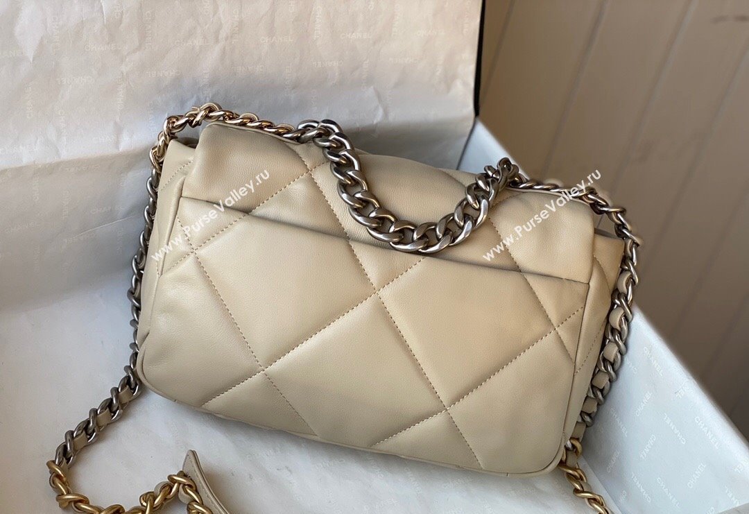 Chanel 19 Shiny Lambskin Small Flap Bag AS1160 Beige/Silver 2024 (sm-240311051)