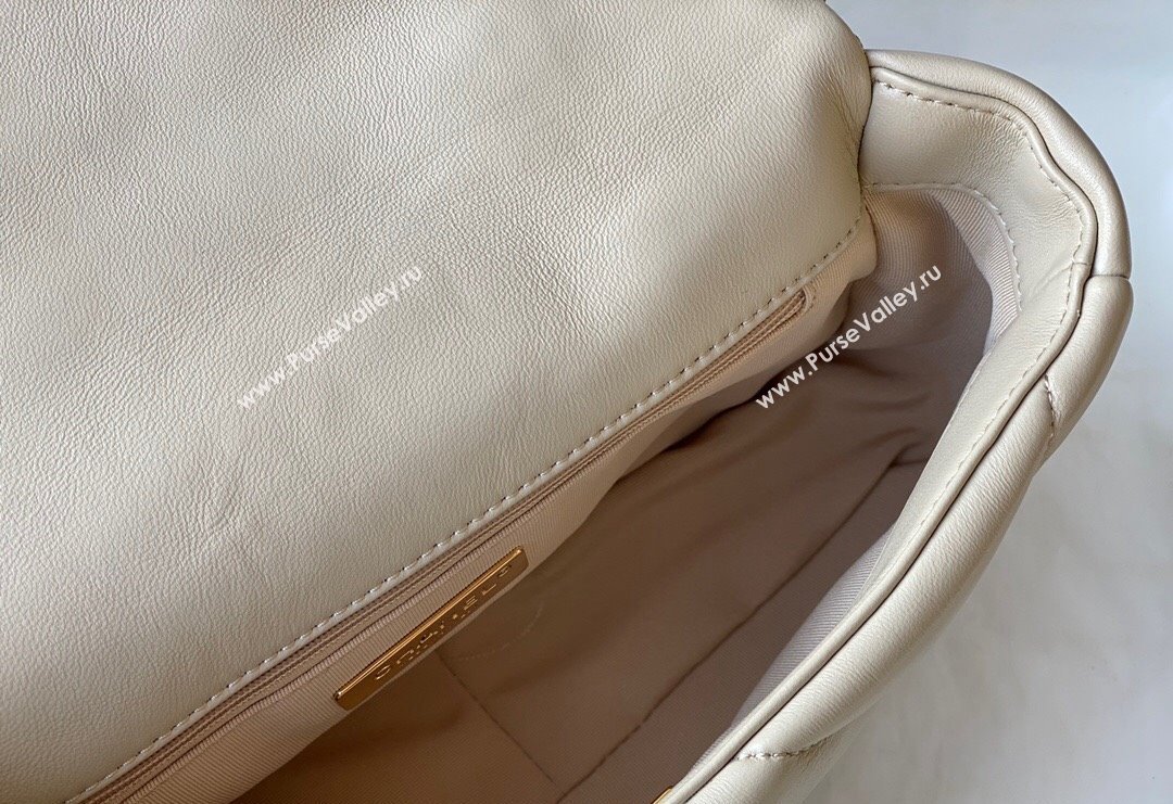 Chanel 19 Shiny Lambskin Small Flap Bag AS1160 Beige/Silver 2024 (sm-240311051)