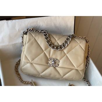Chanel 19 Shiny Lambskin Large Flap Bag AS1161 Beige/Silver 2024 (sm-240311044)